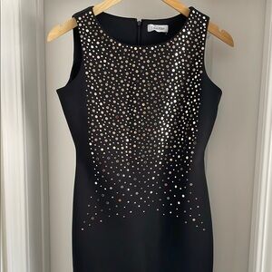 Calvin Klein Scuba Sheath Black Dress with Gold Accents
